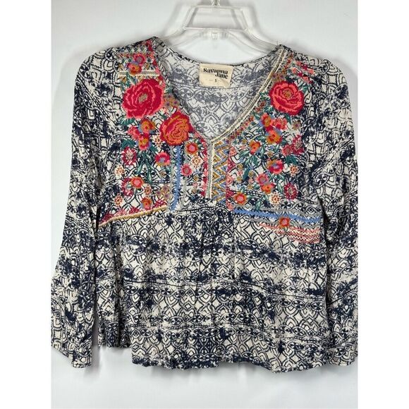A2 - Savanna Jane Boho Embroidered Bell Sleeve Top Size Small - Picture 1 of 8